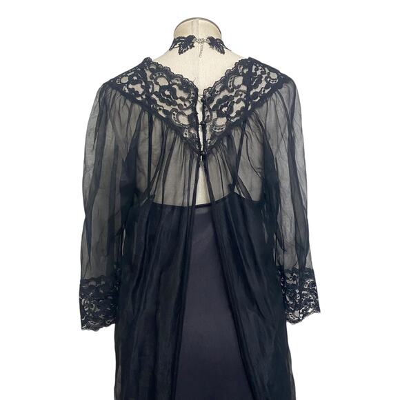 Gorgeous Vintage 1980s Chiffon Night Gown Slip & Robe Set Sheer Lace Gothic - Picture 13 of 16